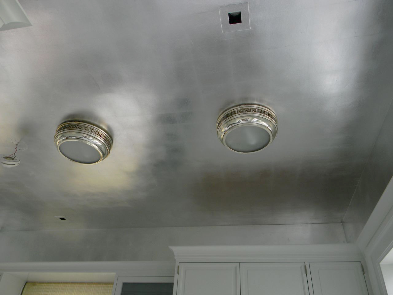 Aluminum leaf kitchen ceiling NYC, featured in cover story of Architectural Digest Sept 2012