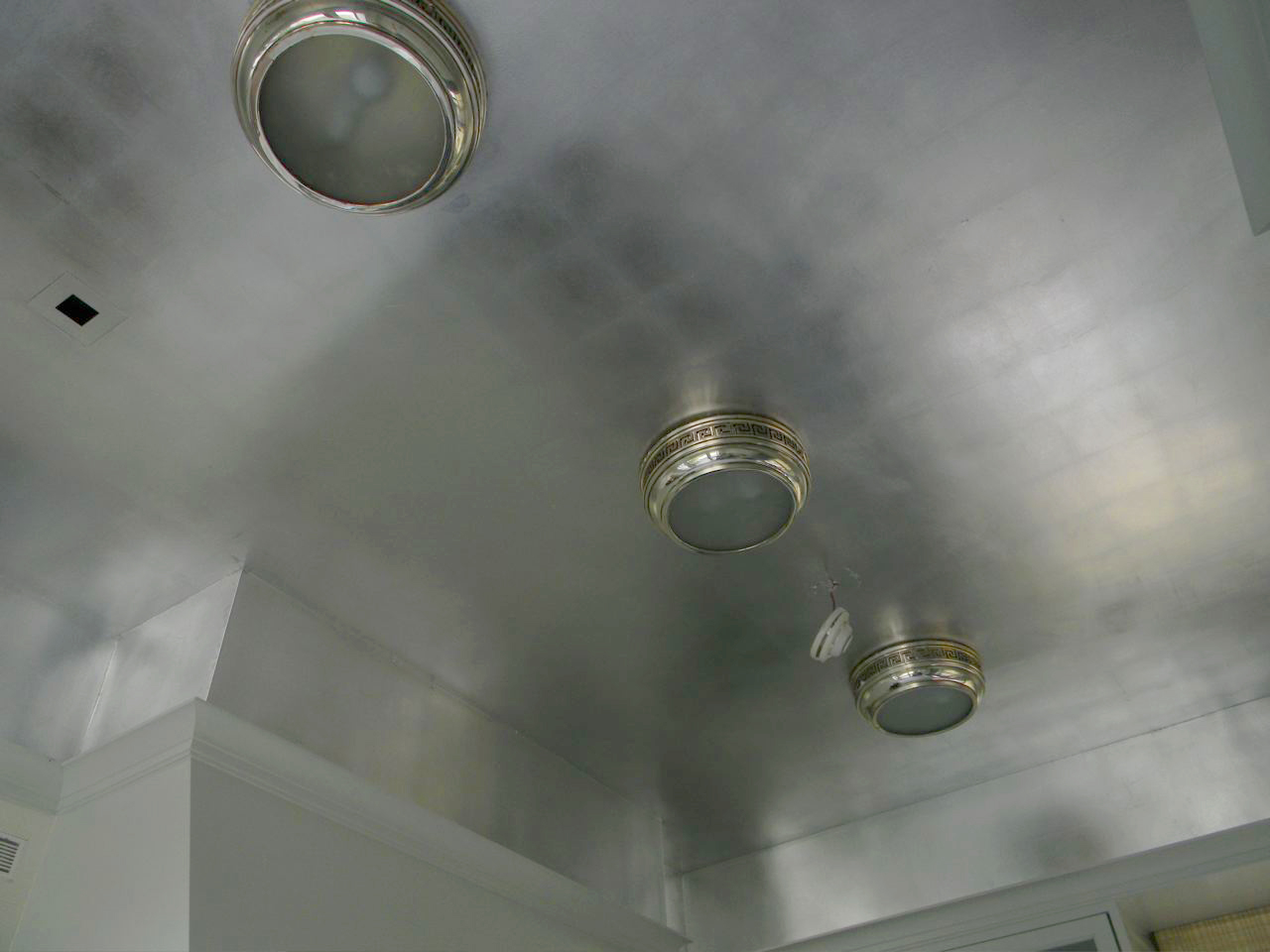 Aluminum leaf kitchen ceiling NYC, featured in cover story of Architectural Digest Sept 2012