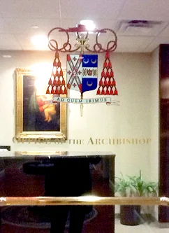 Painted and gilded office door insignia for then Archbishop Dolan, Catholic Diocese of NYC