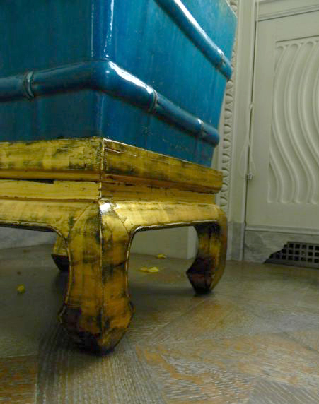 Water gilded and antiqued Chinese bench, seen on cover of Architectural Digest September 2012