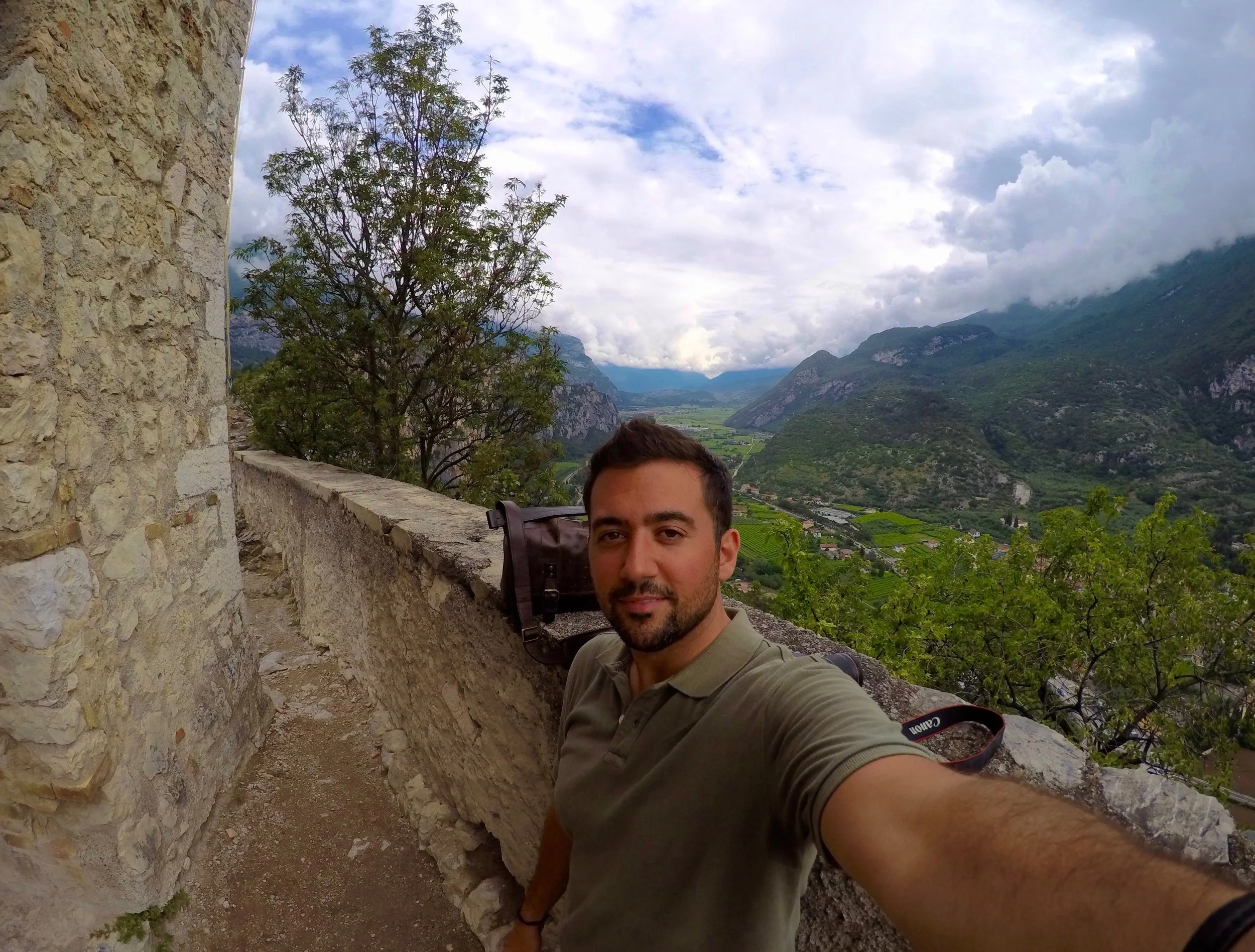 Standing beside the keep, high above the Sarco Valley - Castello Arco, Trento Italy
