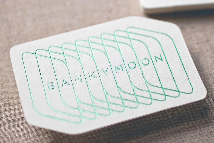 Matte green foil cards with forme cut corners