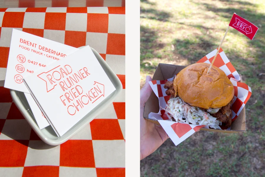 Business cards & burger packaging