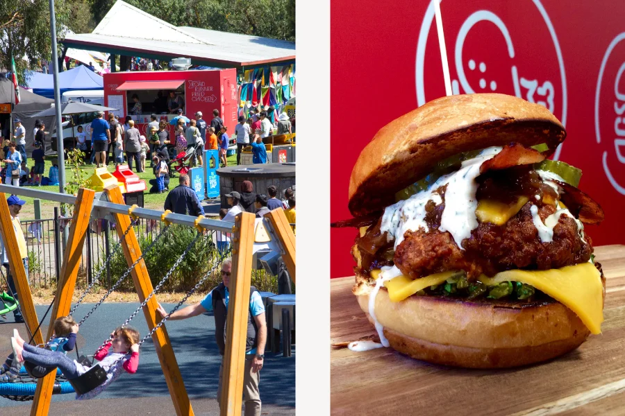 Festival crowds & chicken burger