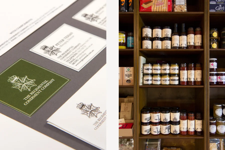 Business cards & products on shelf