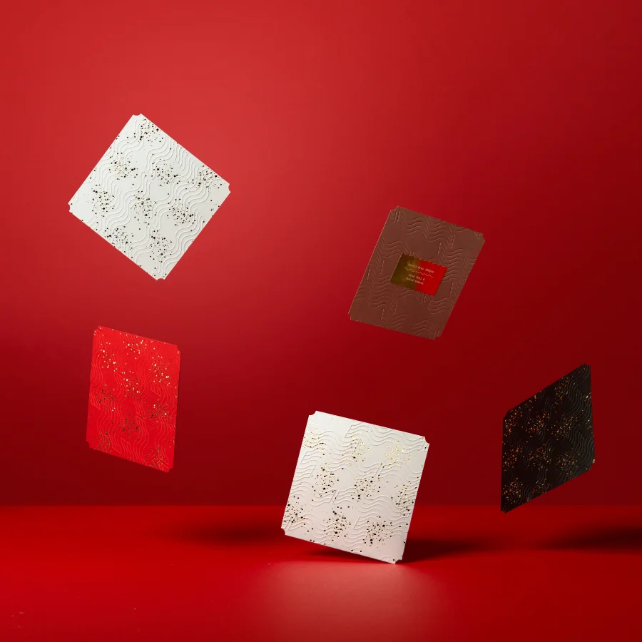 Floating coasters set on red background