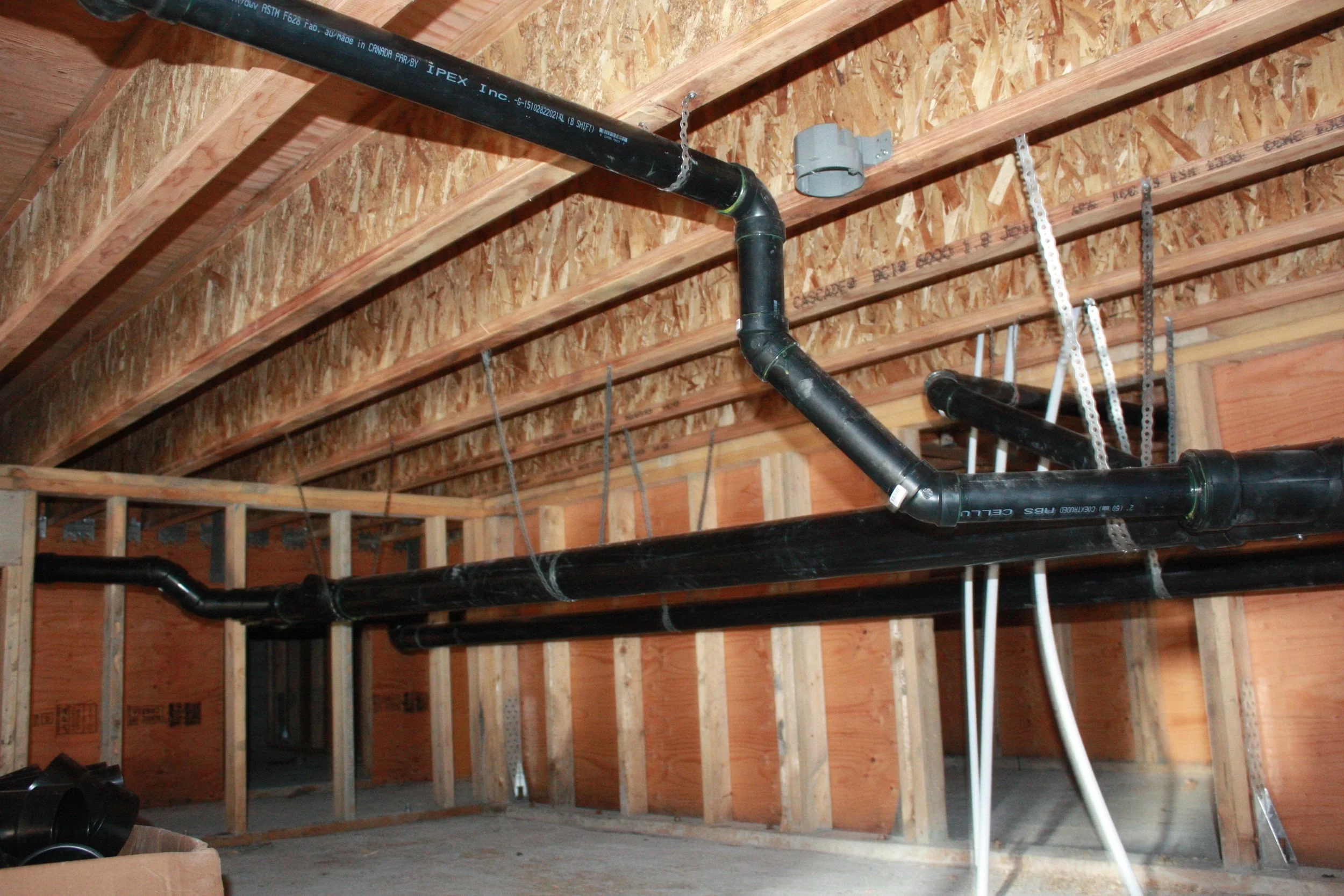 Pipes in the crawl space -the plumber Rob seems to spend a lot of time here. It is kind of cool