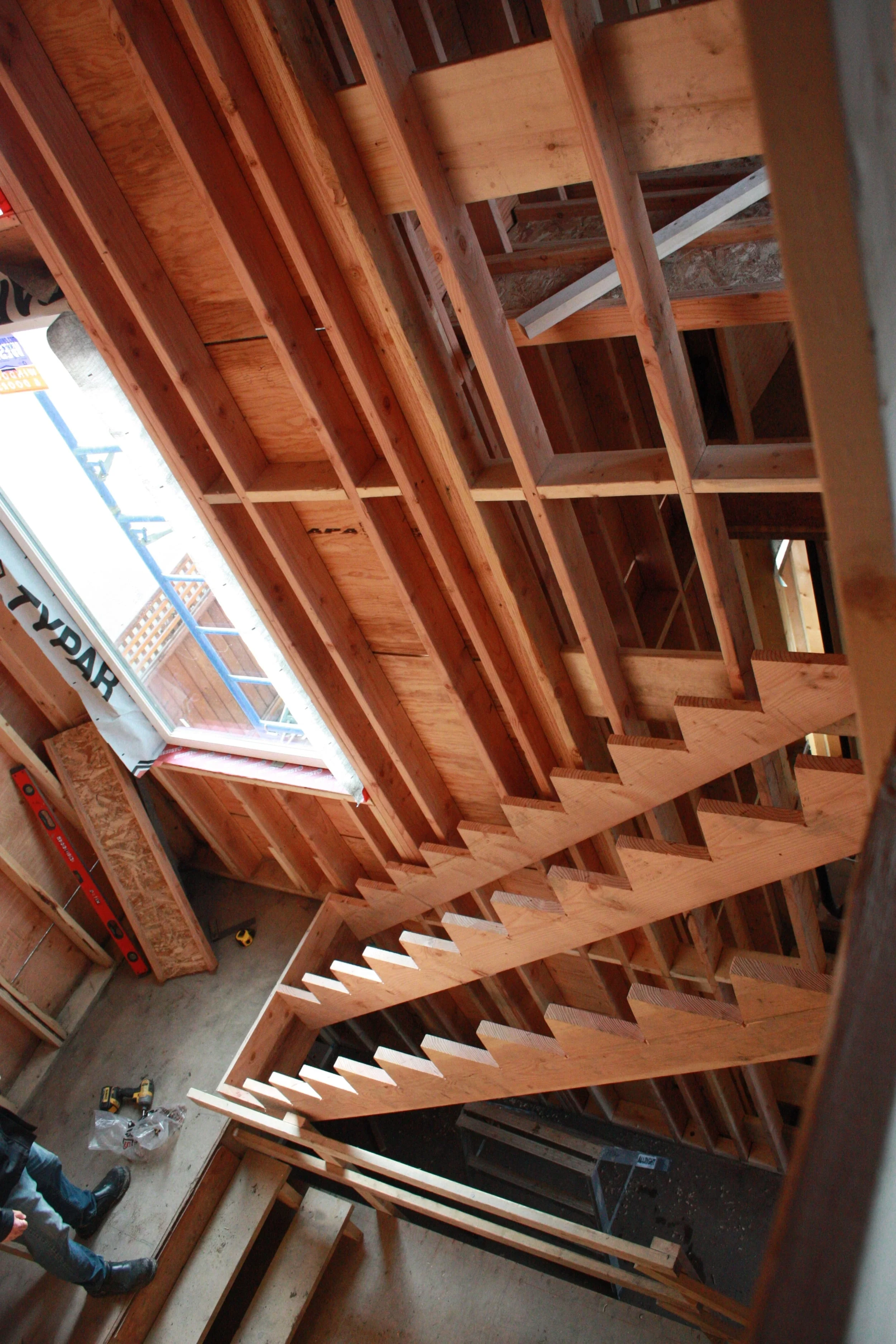 The very tall back stair case....