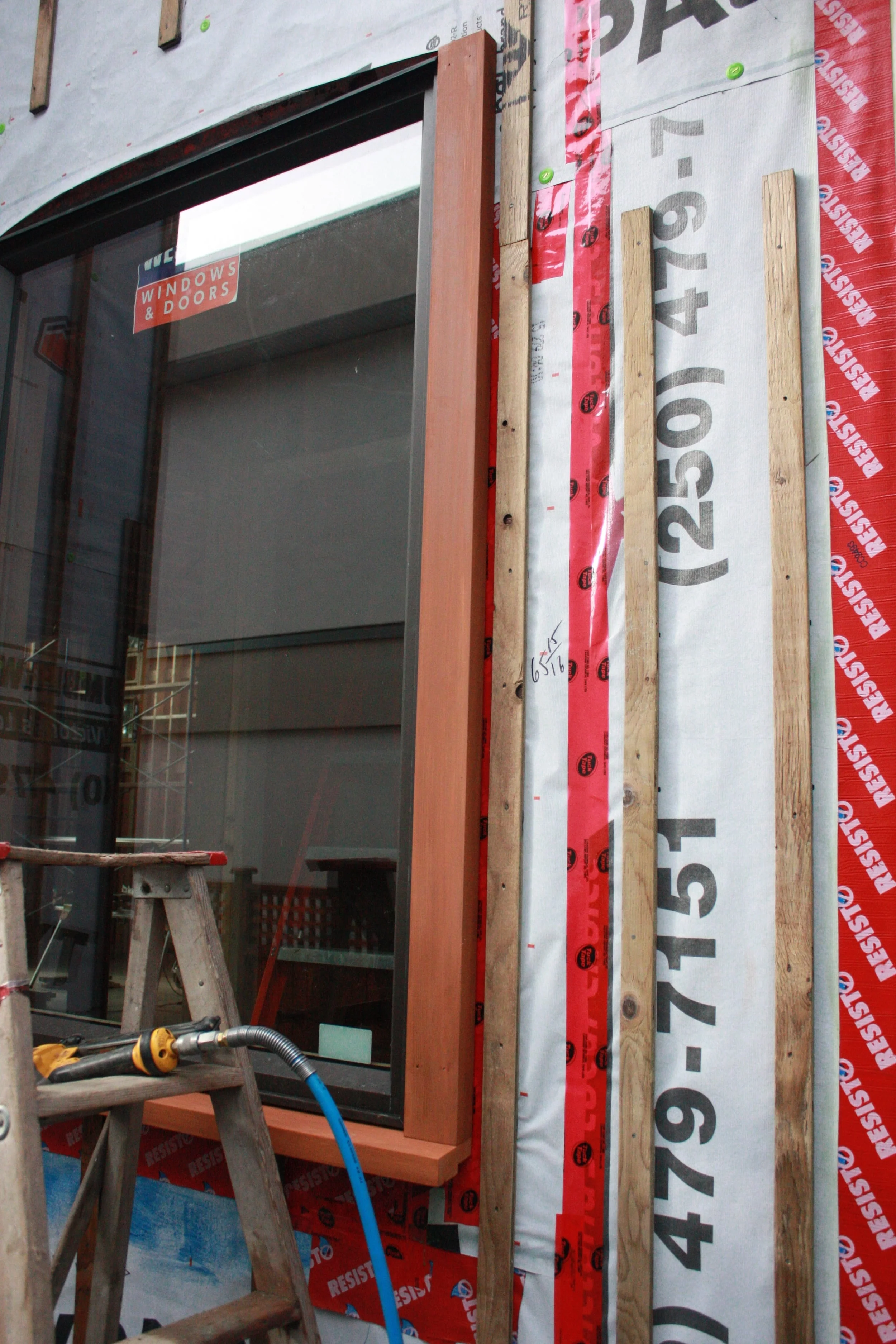Cedar window trim in the colour all the siding and trim will be stained.
