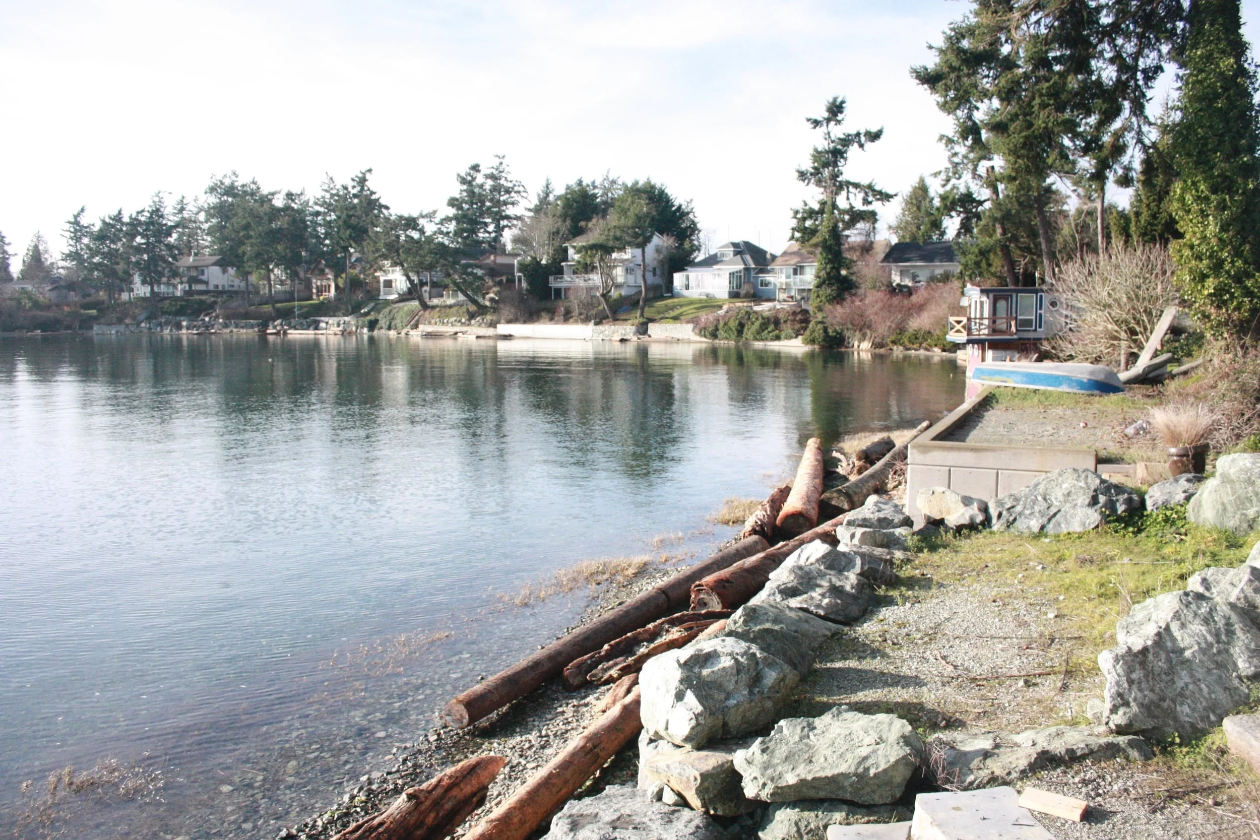 Very high tides and lots of drift wood.