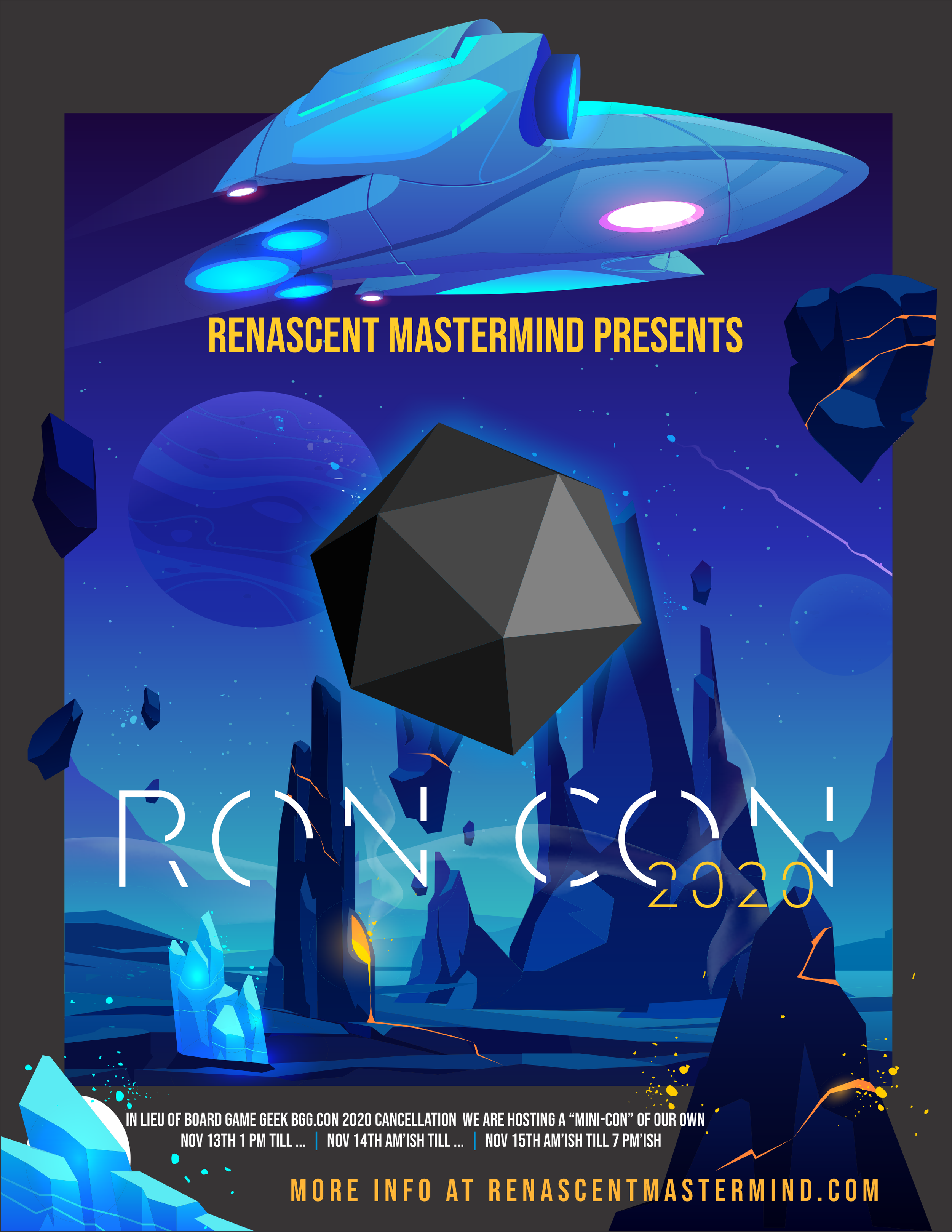  In lieu of BGG CON cancellation for 2020, Renascent Mastermind is hosting its own "Mini-Con".   Hosts Ron Harris, Ralph Justiz and Lucas Zupan will officiate the festivities and conquering of imaginary nations.    Bring your A-game and be prepared t