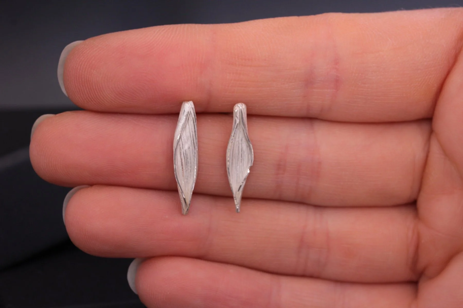 Lizzy Chambers Textured Medium Silver Leaf Earrings 4.jpg