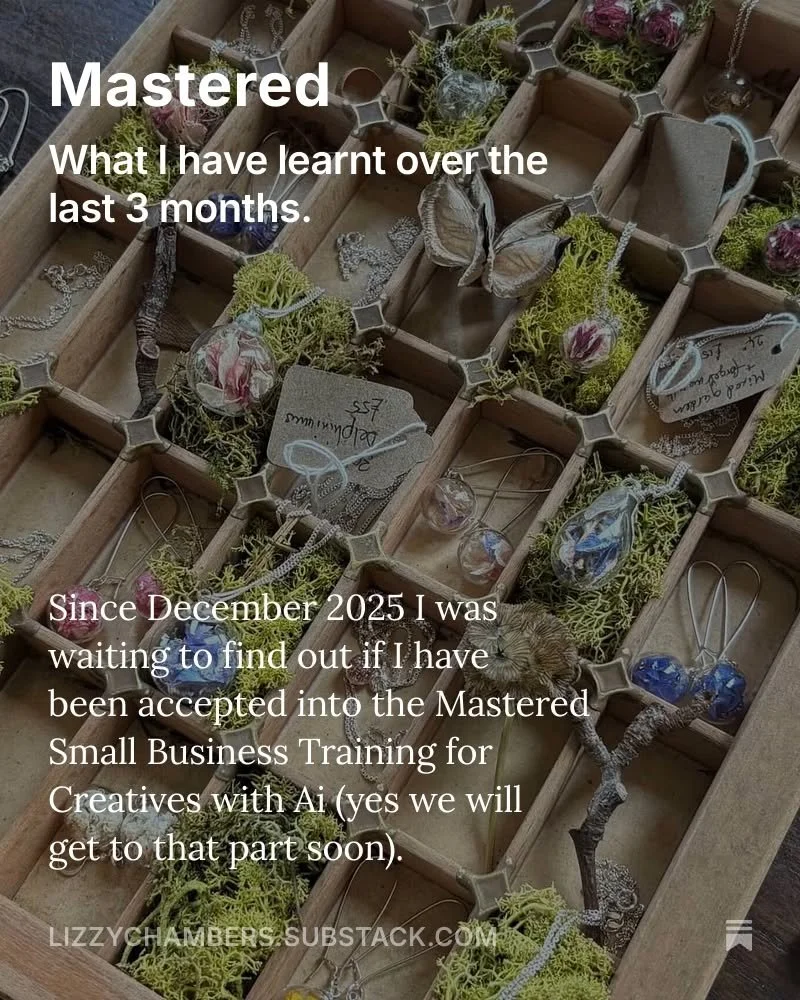 Since December 2025 I was waiting to find out if I have been accepted into the Mastered Small Business Training for Creatives with Ai (yes we will get to that part soon).

I joined as I was getting a bit tangled up in decision making from what people