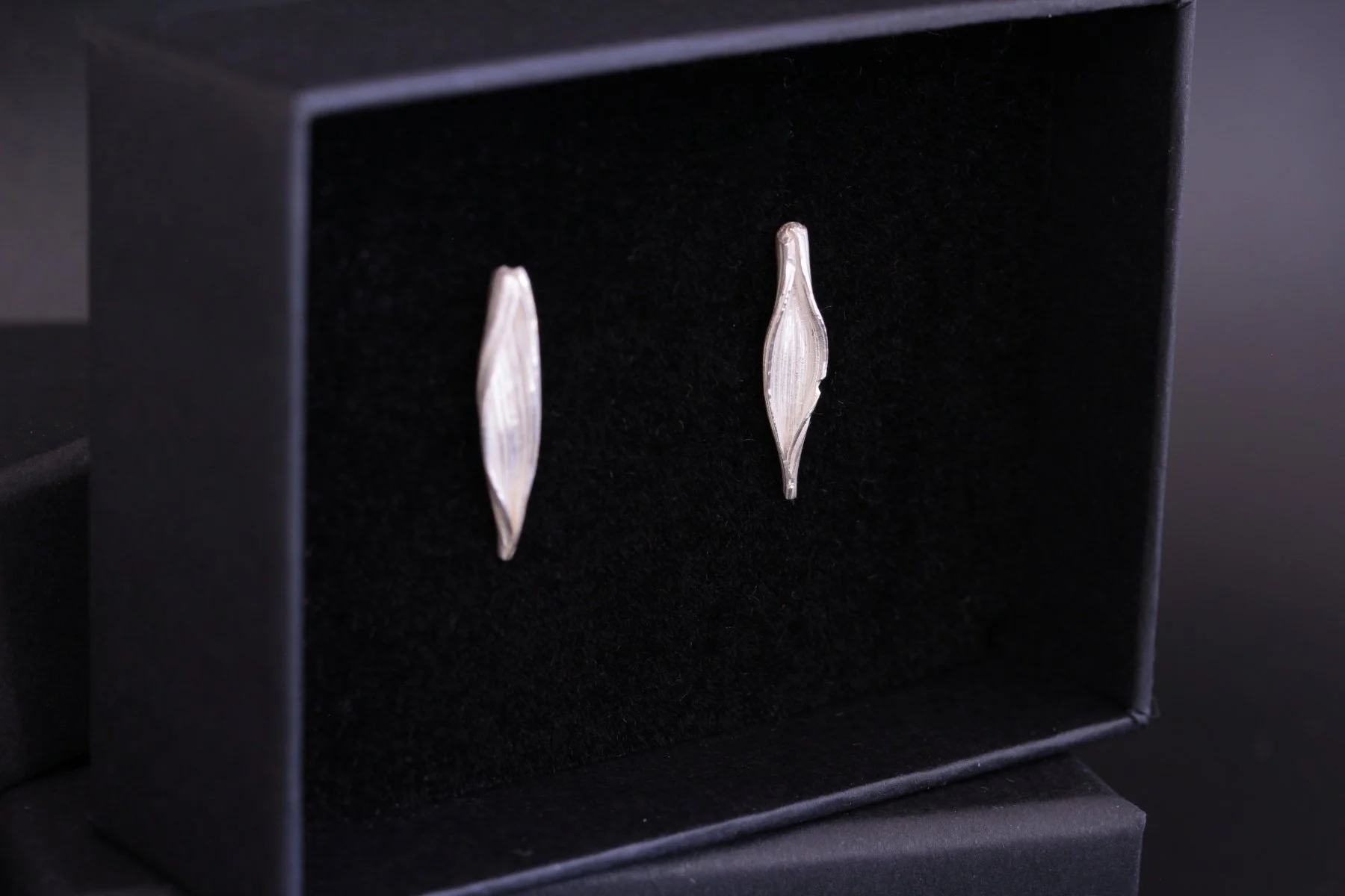 Lizzy Chambers Textured Medium Silver Leaf Earrings 3.jpg