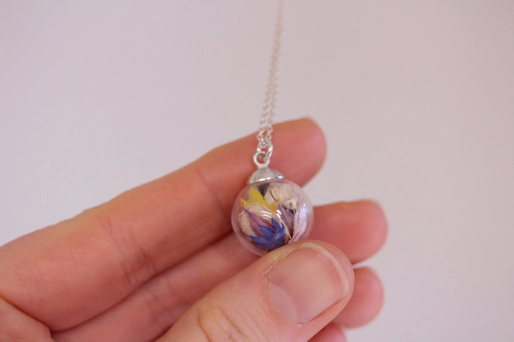 Blue and Pink Petal Mini Necklace | One Off Piece | Super Seconds Festival | Sterling Silver 18" Chain (R11)