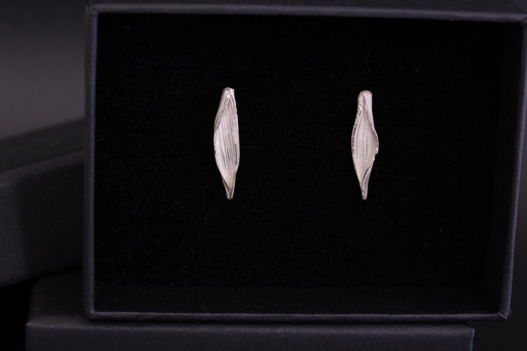 Lizzy Chambers Textured Medium Silver Leaf Earrings 2.jpg