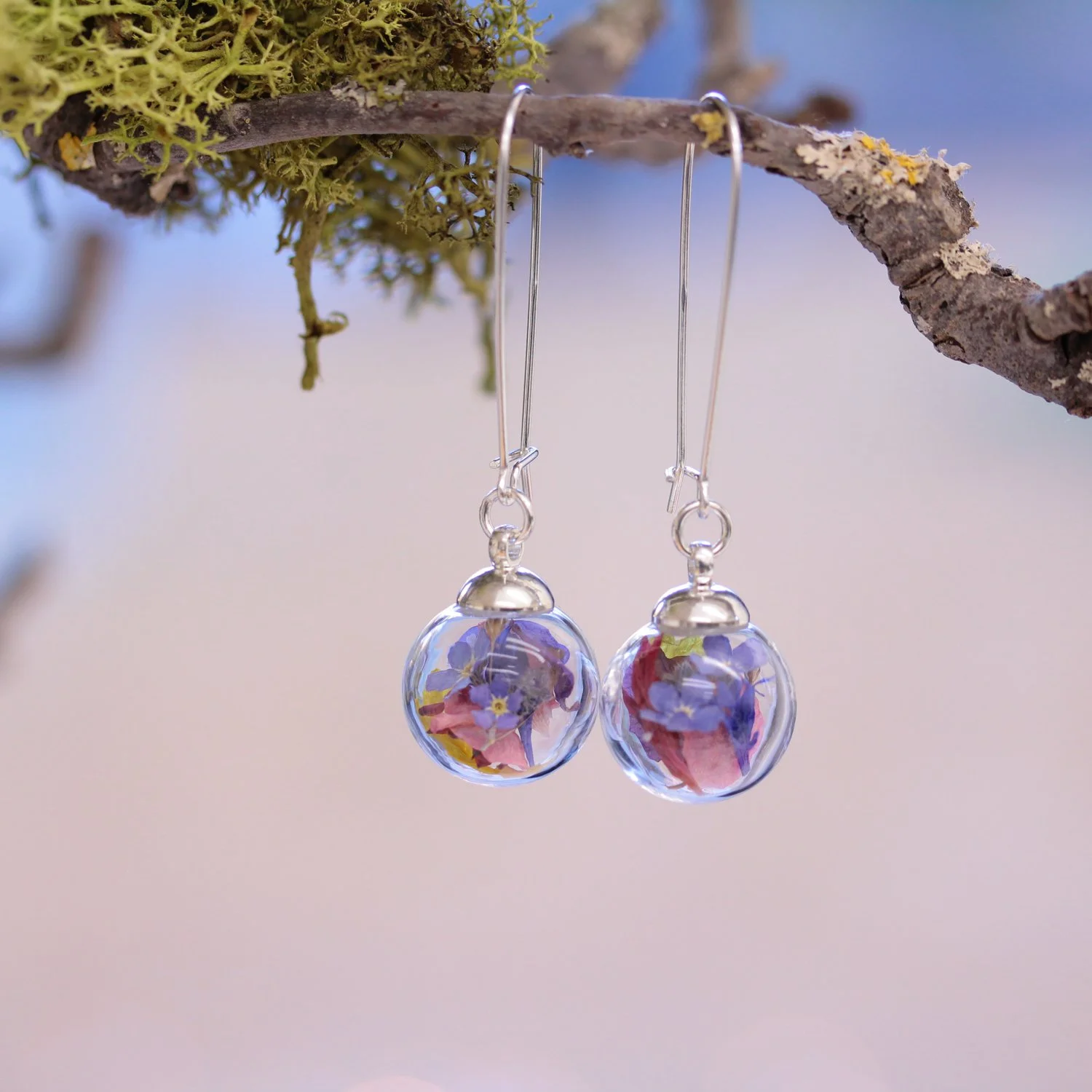 Colourful flower dangly earrings in silver by Lizzy Chambers (2).jpg
