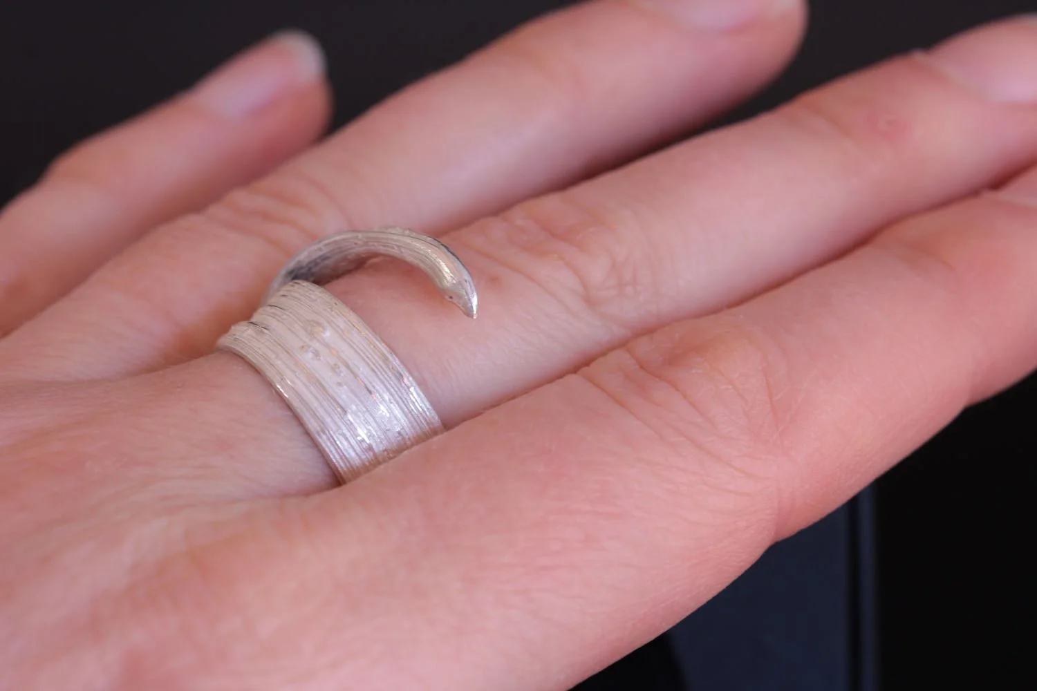 Lizzy Chambers Wide Band Silver Leaf Ring with Overlap Mitsuro Hikime (62).jpg
