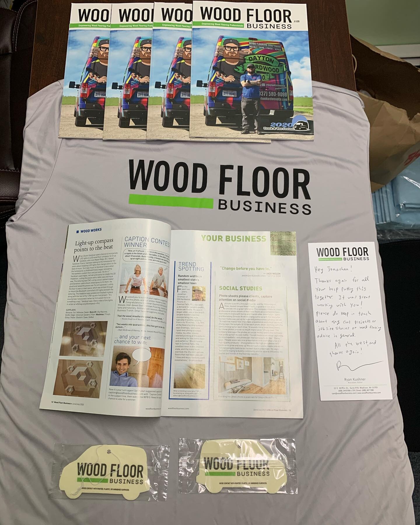 Thank you Ryan @woodfloorbusiness  for this awesome swag , magazine copies and this article . AWESOME !!!!! #wood #floor #business #magazine #woodfloor #trending #trend #article #gq #gqhardwoodfloorsinc #OneBoardAtaTime #ri #rhodeisland #flooring #in