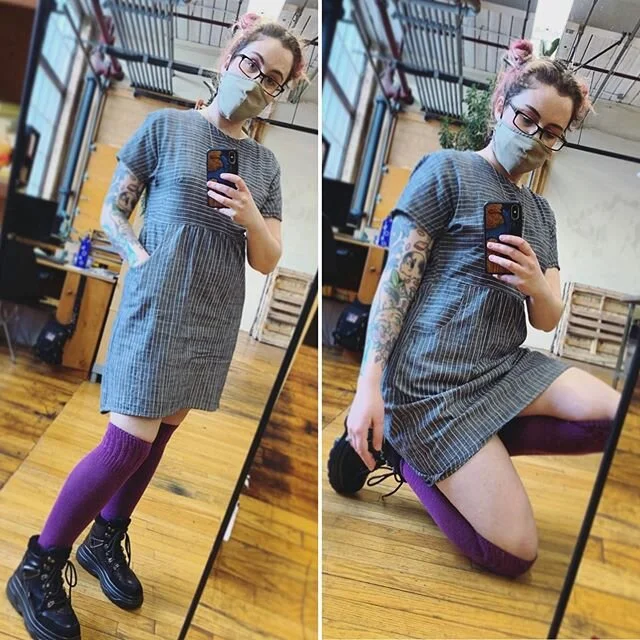 unplanned #memademay Friday in my @fancytigercrafts fen dress with a hidden @clothhabit watson bra 😏 mask handmade by my lovely coworkers at @volantedesign!
.
.
.
#memademay2020 #memadeeveryday #fendress #watsonbra #handmadewithlove #handmadeclothin