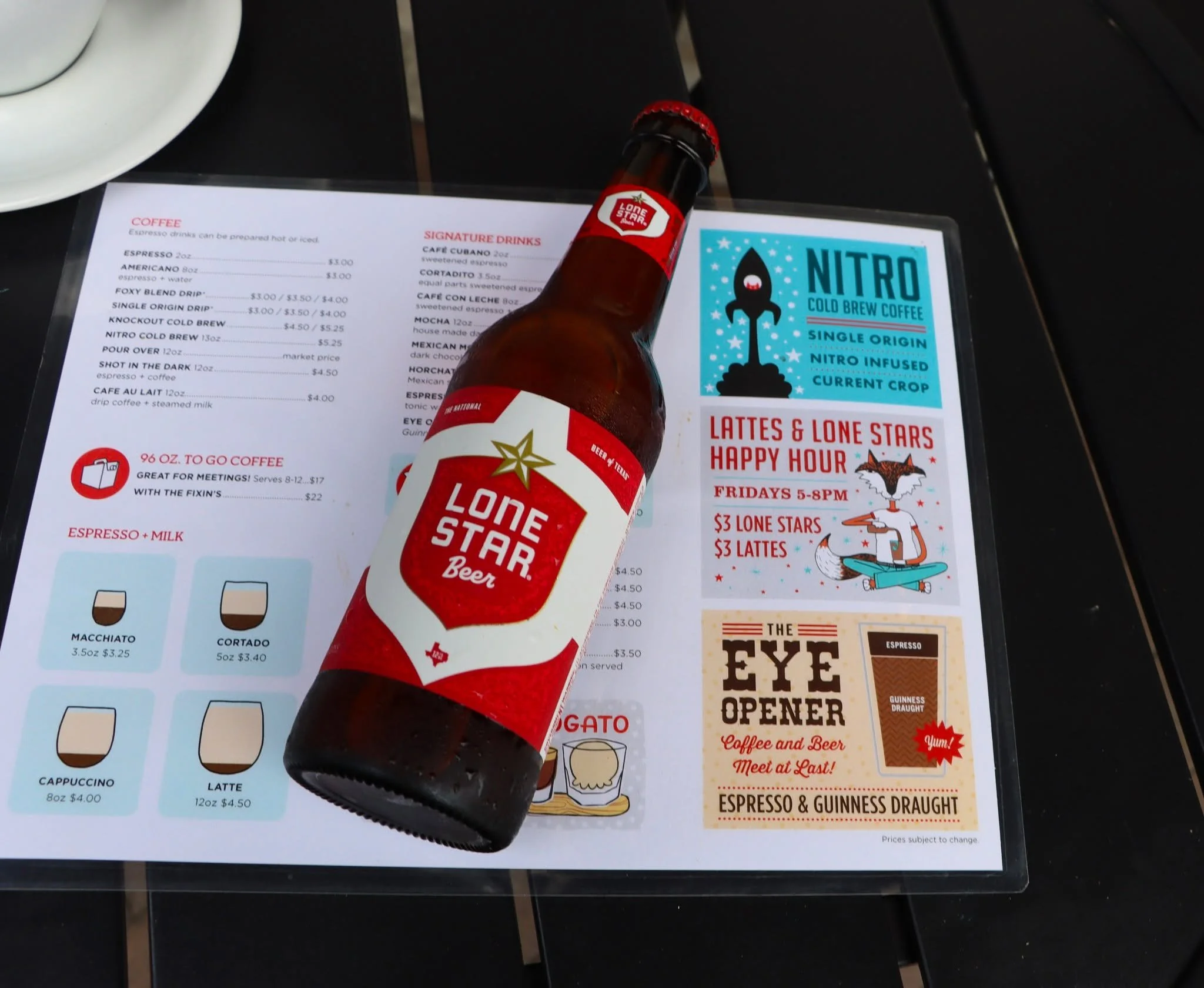 Join us from 5&ndash;8pm for Lattes &amp; Lone Stars! ⭐☕

Sip on $3 hot or iced lattes or grab a $3 Lone Star beer. The perfect combo to wind down.