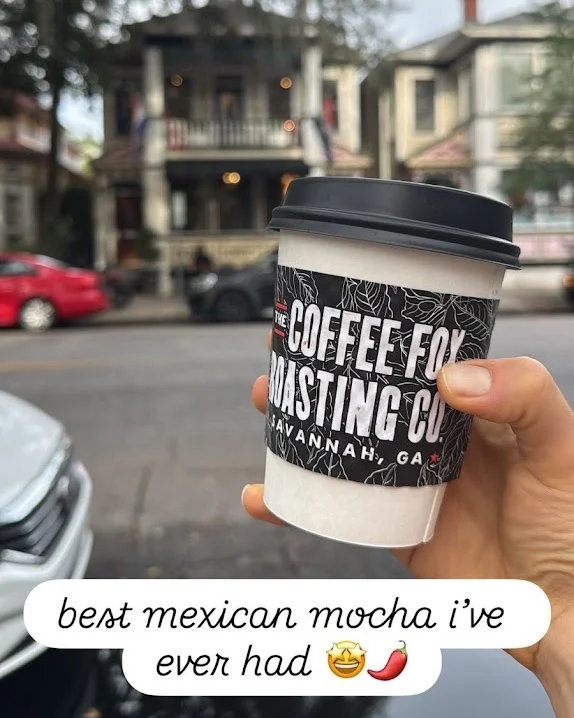 Coffee worth making a detour for. ☕️

Award-winning espresso, beautifully crafted iced lattes, and beans roasted right here in Savannah. And if you're looking for something with a little extra kick, take a cue from Leah, who stopped by for a Mexican 