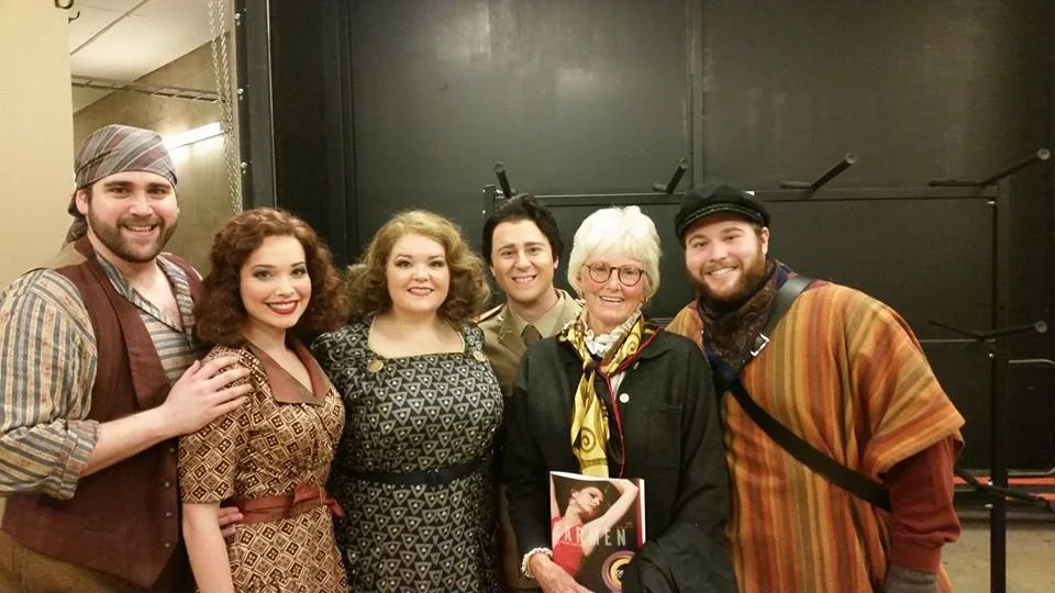 Fellow Opera Colorado Young Artists backstage with Ellie Caulkins after the final performance of Carmen with Opera Colorado April 2014