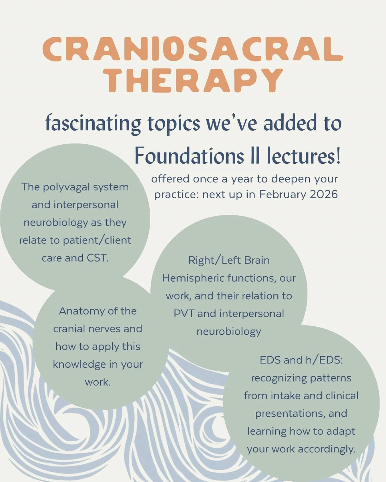 Every round of curricula we reflect and refine! Craniosacral Foundations I leads you to the doorstep of Foundations II— this second part of deepening fundamentals takes your hands-on work into clinical application and approaching complex cases.