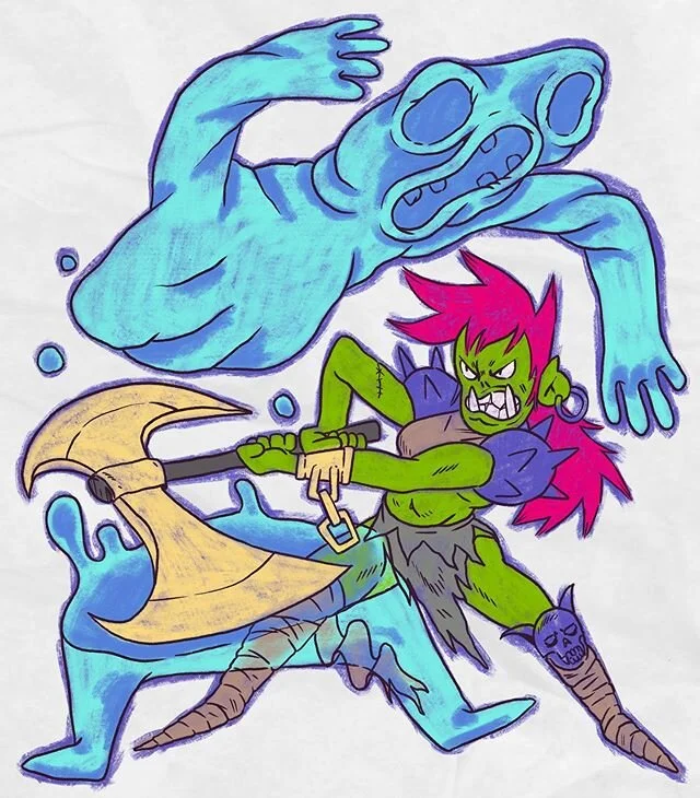 The barbarian gets a critical hit on a ghost. #thingsyoumightfindinadungeon #dungeonsanddragons #fantasyart