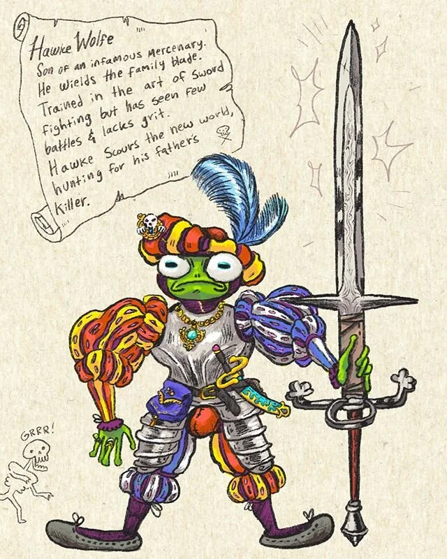 Haven&rsquo;t drawn in a bit but I had to draw my Dungeon World character even though we haven&rsquo;t played a session yet.  #thingsyoumightfindinadungeon #dungeonsanddragons #dungeonworldrpg #frog