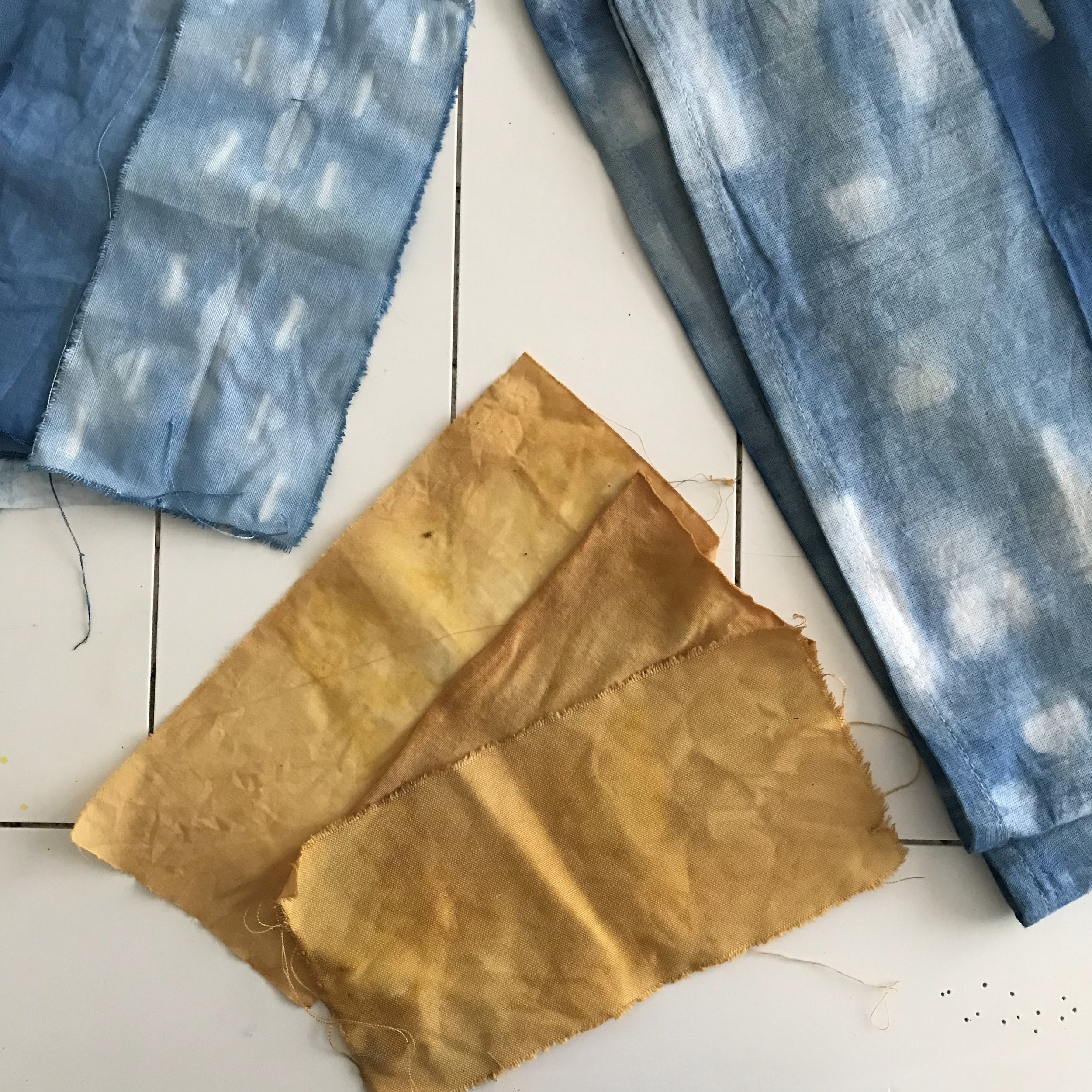  Indigo and onion skin-dyed fabric samples 