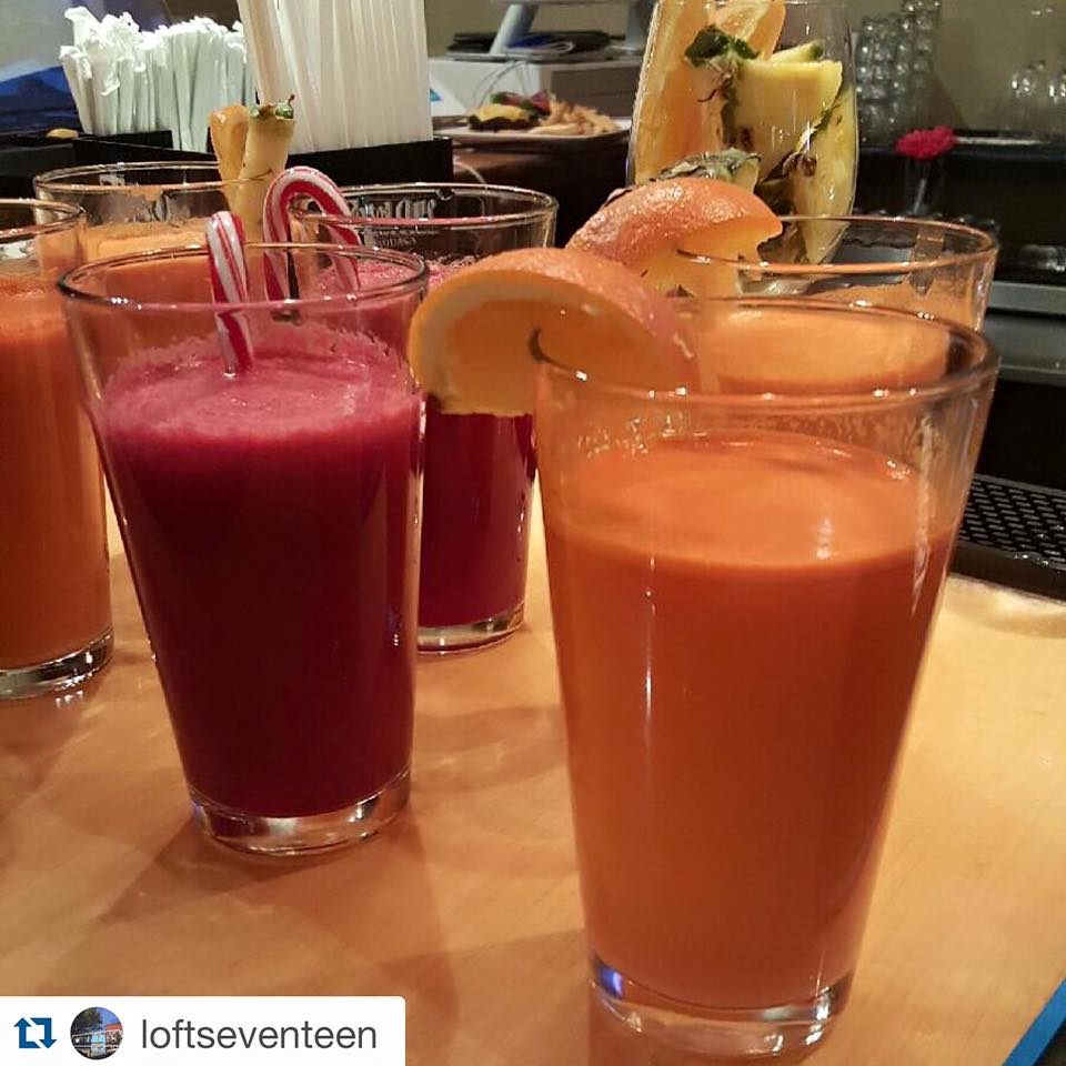 A few of the juices available during brunch at Loft Seventeen.