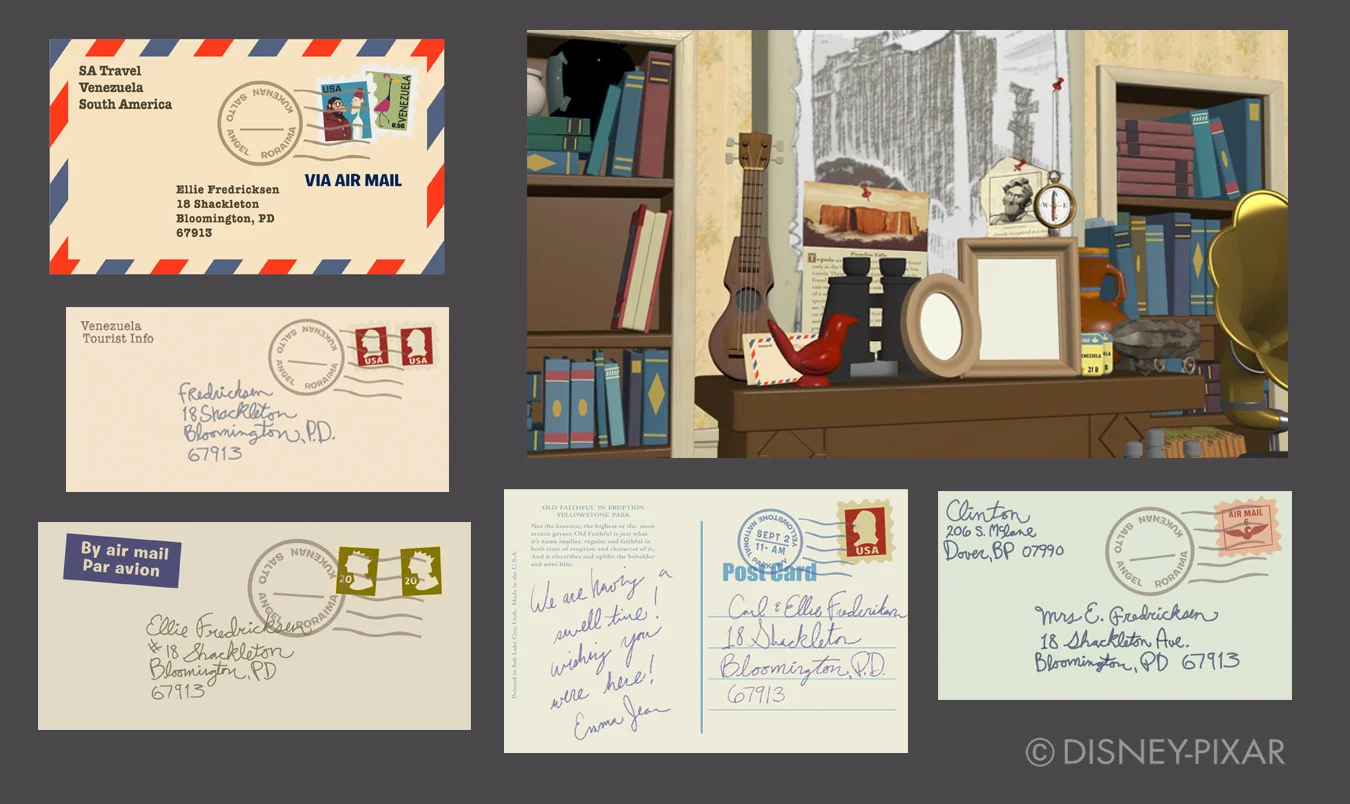 EPHEMERA for CARL's HOUSE Letters, postcard backs and a screen shot of the living room shrine, during layout for placement purposes.