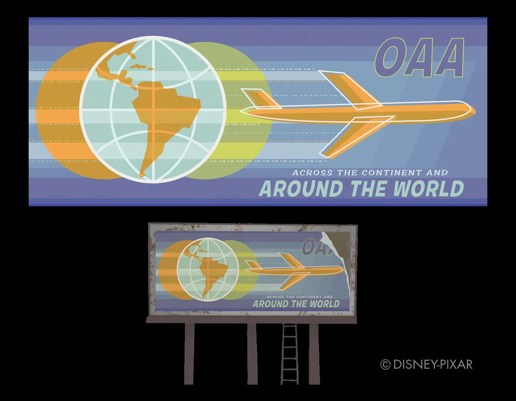 Later the thinking was to tie in the billboard with the travel agency/airline where Carl had previously bought his and Ellie's tickets.