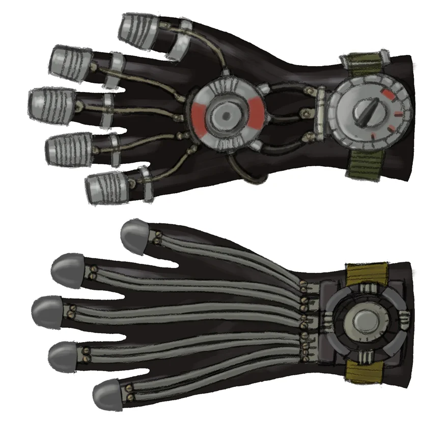 Concept art for the palm of the Mag Glove prop.