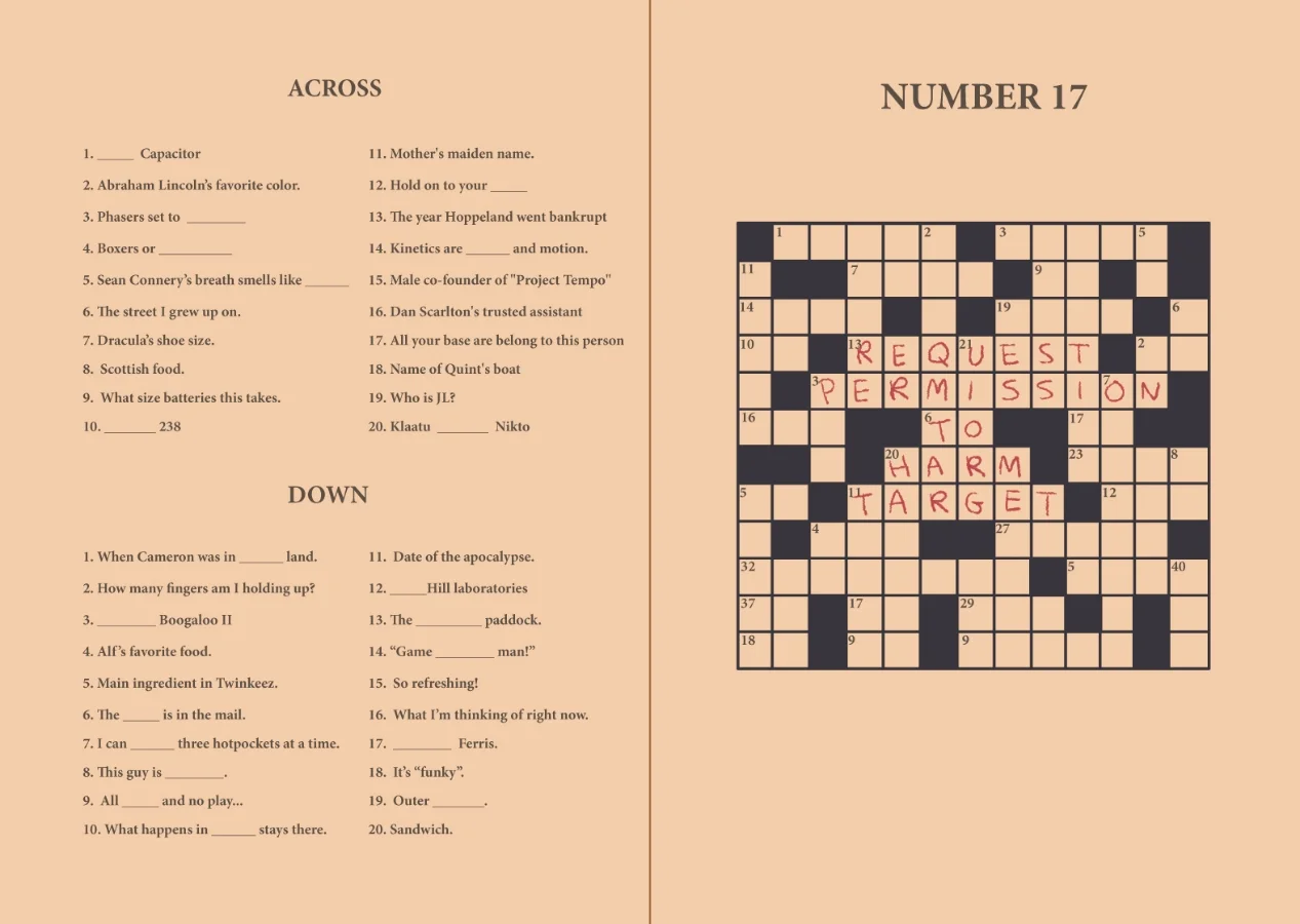 Interior spread of puzzle book-for Spy to fill in/get instructions from his superiors.