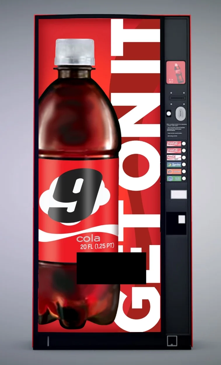 Graphics wrap for modern day Cloud 9 vending machine.