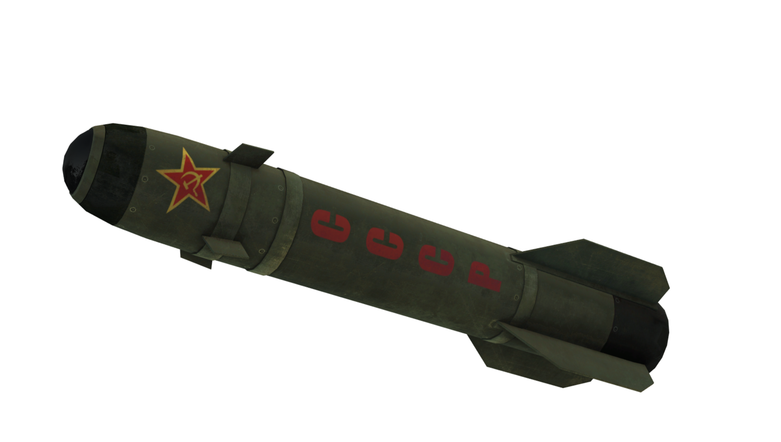 Finished missile model with applied texture/graphics.