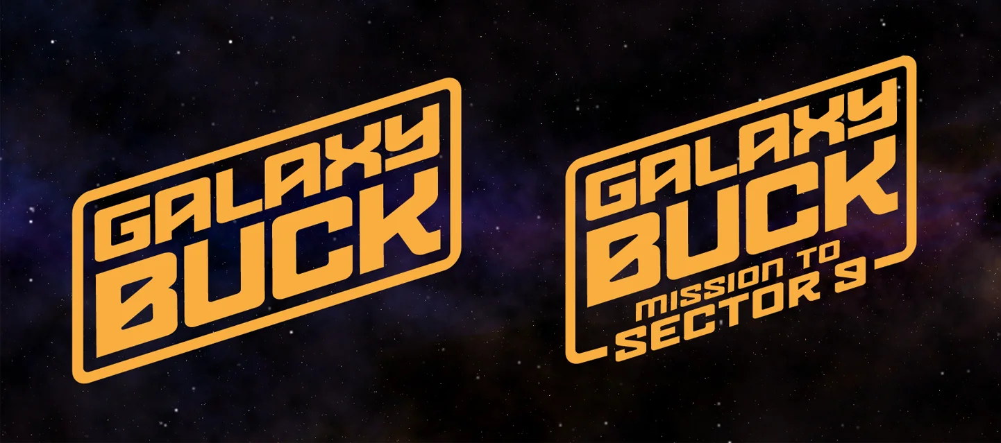 Logos for overall Galaxy Buck property and individual episode titles.