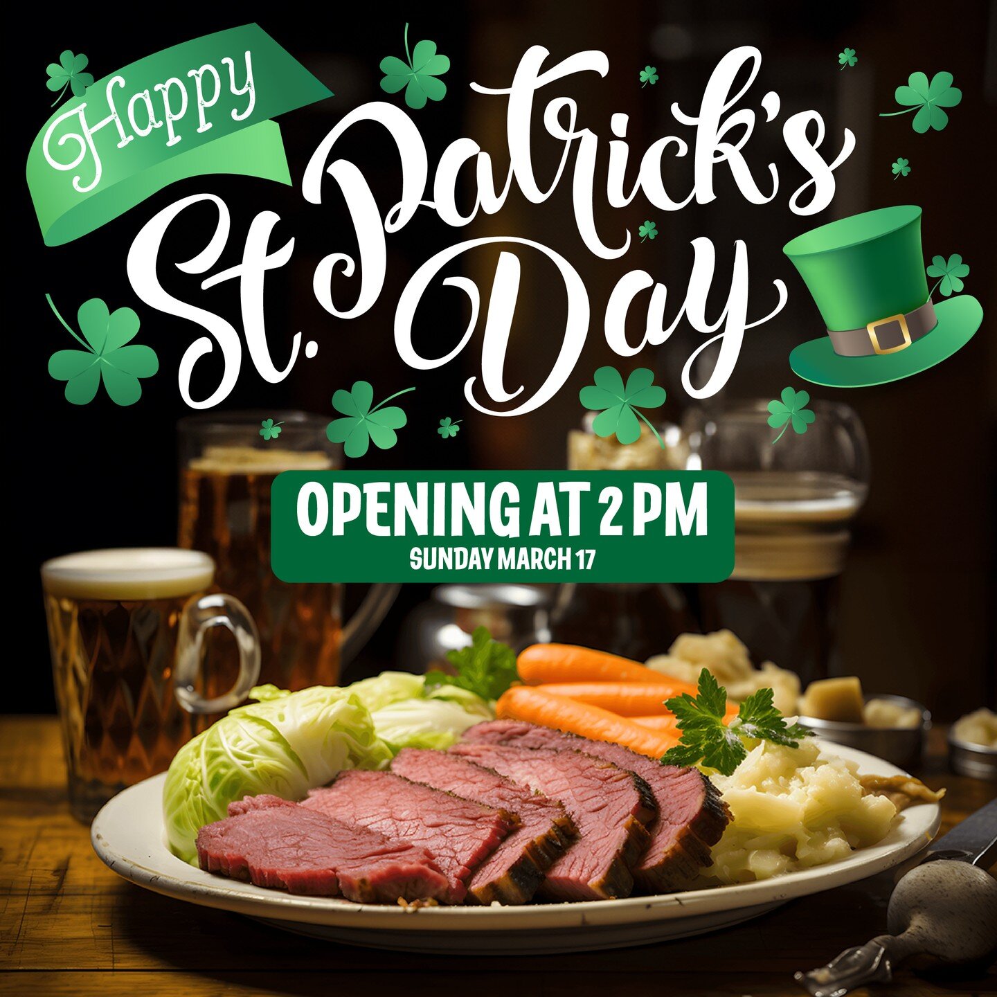 ☘️🎉 Happy St. Patrick's Day! 🍀🎶

Join us today for a celebration like no other! We have some fantastic entertainment and mouth-watering food specials lined up just for you. Groovestone will kick off the festivities at 4 pm, with the talented Tom B