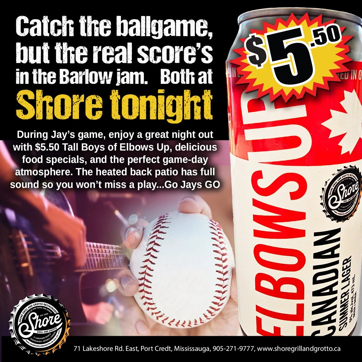 🎉 Game 7 Watch Party Tonight! 🎉
Join us for the Jays&rsquo; epic Game 7 showdown &mdash; live on our heated back patio with full sound! ⚾🔥🍺 $5.50 Tall Boys During the game
🎸 Live Music with The Tom Barlow Jam after the game
It&rsquo;s going to b