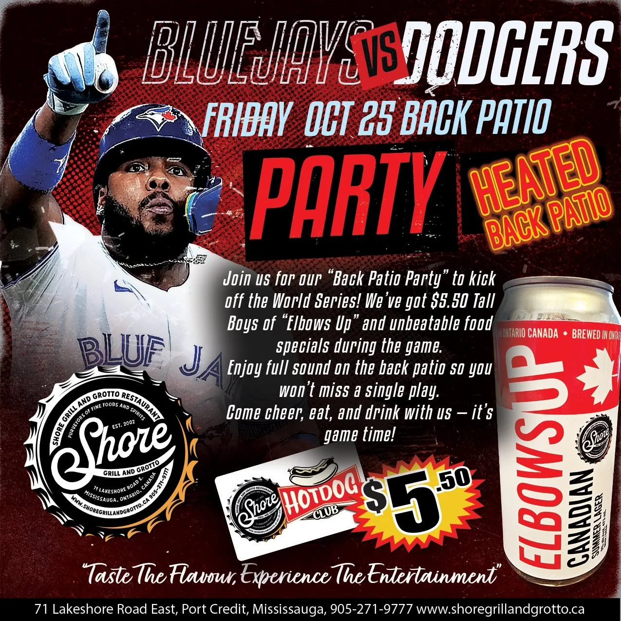 Join us Friday, Oct. 24 at 8 PM for our Back Patio Party as the Blue Jays kick off the World Series! Enjoy $5.50 Tall Boys, great food specials, and full game sound. Don&rsquo;t miss out&mdash;celebrate with us!