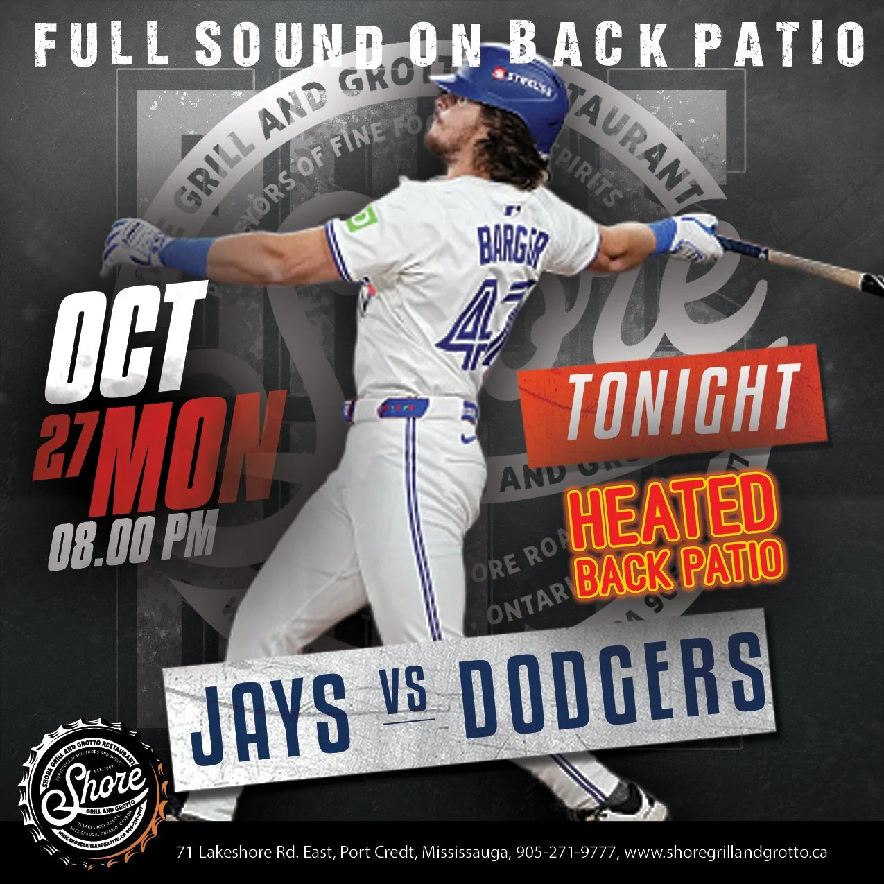 Join us tonight for Game Three of the Blue Jays! ⚾️
We&rsquo;re turning up the energy with full sound on our heated back patio &mdash; the perfect spot to catch every play. Inside, enjoy a live set from Tom Barlow keeping the vibes going all night lo
