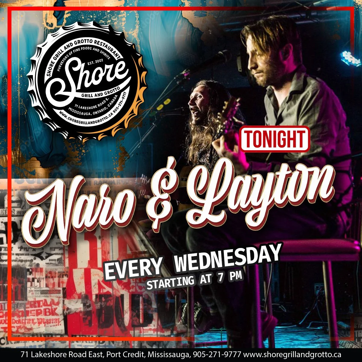 🎶 Entertainment Tonight at Shore Grill and Grotto! 🎶
Join us for an amazing evening with Naro and Layton &mdash; a great night of great music you won&rsquo;t want to miss!
🔥 Warm up on our heated back patio and enjoy the perfect mid-week vibes. Ha