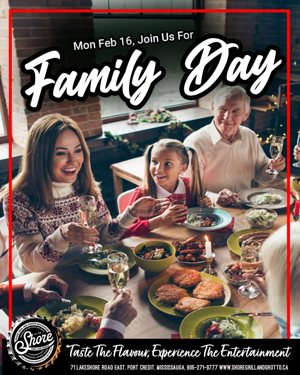 🎉👨&zwj;👩&zwj;👧&zwj;👦 It&rsquo;s Family Day at Shore Grill and Grotto! 👨&zwj;👩&zwj;👧&zwj;👦🎉
Join us today for delicious food specials, a warm welcoming atmosphere, and the perfect place to gather everyone around the table. Whether you're cra