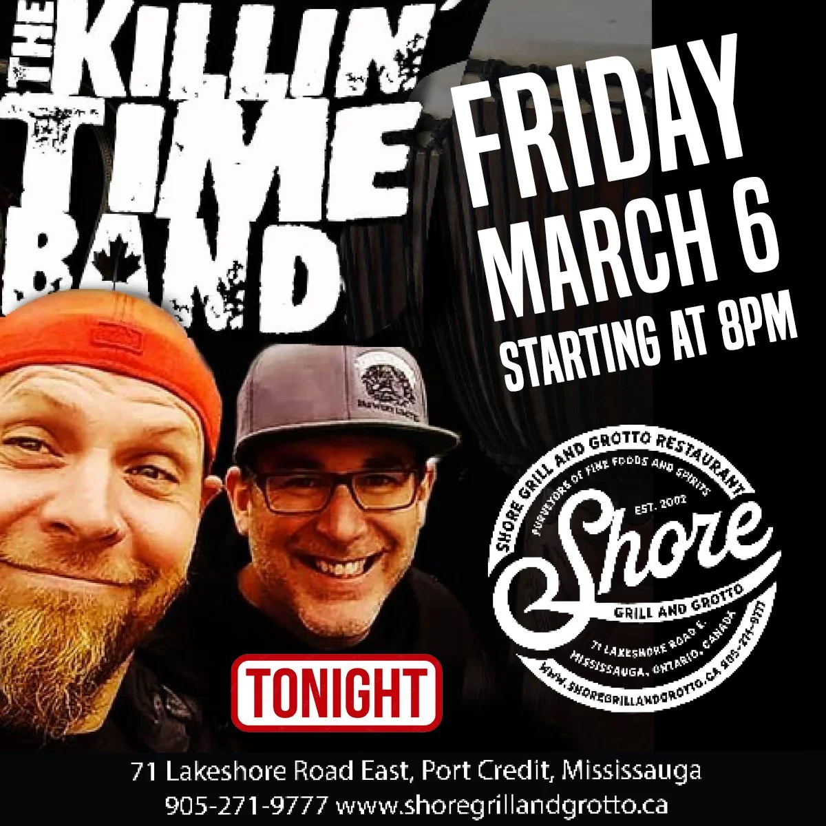 🎶 Live Music Tonight at Shore Grill &amp; Grotto! 🎶
Join us tonight for an unforgettable evening with the Killin&rsquo; Time Band! Led by Brad Hails, grandson of Canadian country music legend Gordie Tapp (Hee Haw, CBC), this talented group brings h