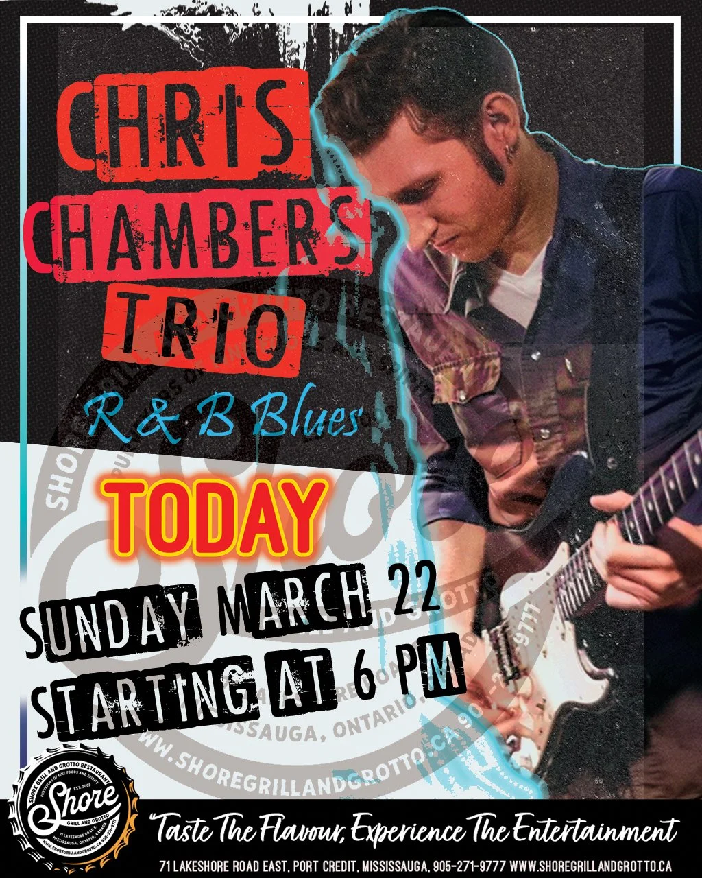 Join us tonight at Shore Grill and Grotto for an unforgettable evening! 🎶✨
Starting at 6 PM, the ultra-talented Chris Chambers Trio will be bringing the blues to life with smooth, soulful sounds you won&rsquo;t want to miss. Sit back, relax, and soa