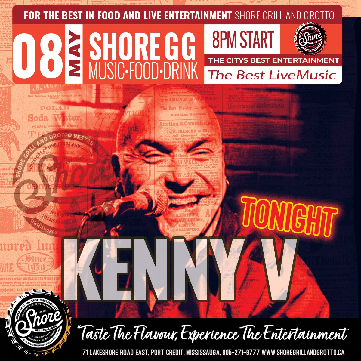 🎶🍹 TONIGHT at Shore Grill and Grotto! 🍹🎶
Join us for an unforgettable evening featuring the incredible talents of KENNY V live in the heart of Port Credit! Bring your friends, relax on our patios, and enjoy some amazing food specials while taking