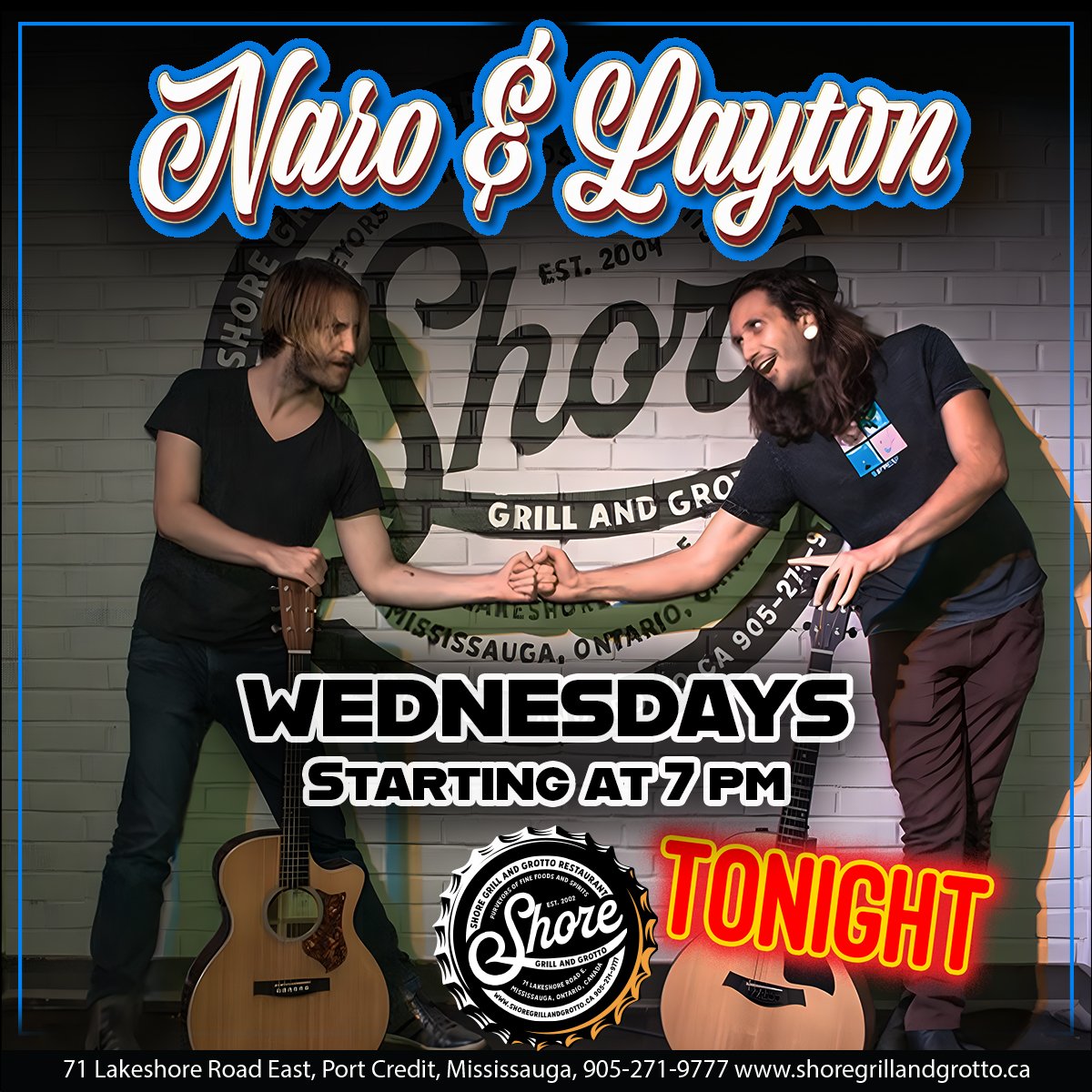 What a beautiful Wednesday evening to be by the water! ☀️🌊
Join us tonight at Shore Grill and Grotto for great food, great vibes, and live music from the incredible duo Naro &amp; Layton 🎶🎸
The weather is looking amazing, so come enjoy dinner, dri
