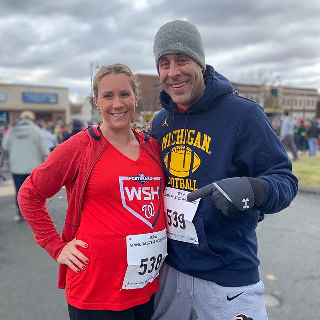 Time to make it Instagram official: on this Thanksgiving Day, Adam and I are thankful to announce we are welcoming #BabyHarrison in February 2020.

And, despite being 7-months pregnant, I ran/walked my 27th #ManchesterRoadRace with my very patient hu